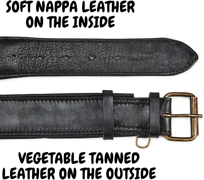 Real Leather Dog Collar Padded Soft Interiors with Premium Vintage Look Handcrafted Heavy Duty with Tag Ring for Small Medium and Large Pets (X-Large (1.75" Wide for 20" - 24" Neck), Black)