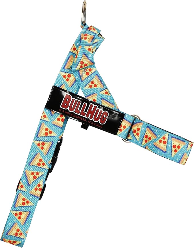 BULLHUG Adjustable Dog Harness– No Pull, No Choke – for English Bulldogs, French Bulldogs, Pugs & Broad-Chested Breeds – Easy, Safe Walks (Pizza, Large)