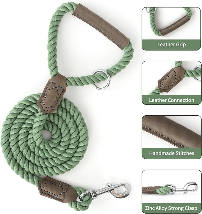 Mile High Life Dog Leash, Braided Cotton Rope Leashes with Leather Handle - Heavy Duty Metal Clasp, 5FT, 1/2" Thick - Wedding, Walking & Training Leash for Small Medium Large Dogs (Kashmir)