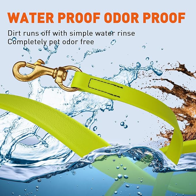 Viper K9 Biothane Working Dog Leash Waterproof Lead for Tracking Training Schutzhund Dog Sport & Search - Odor-Proof Long Line with Solid Brass Snap for Puppy Medium and Large 5/8" x 33ft SafetyYellow