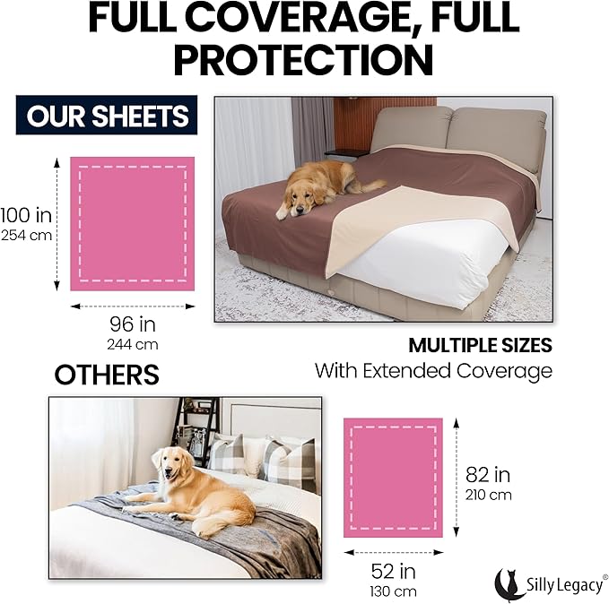 SILLY LEGACY Thin Reversible Waterproof Protective Cover or Liner for Bed or Couch (Queen Size, 96 x 82 inch), for Dogs and Cats, Babies; Incontinence, Dirt, Drool