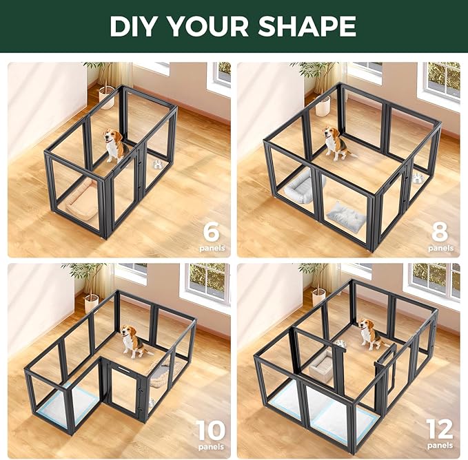 FXW AuraSpace Acrylic Indoor Dog Playpen for Medium Dogs, 35 Inch, 8 Panels, Black