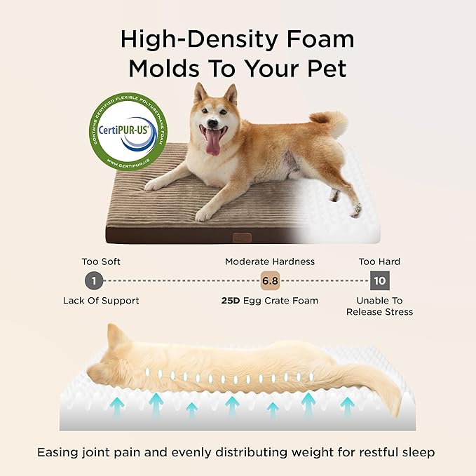 Bedsure ComfyFleece Dog Bed Medium Size Dog - Orthopedic Pet Beds with Removable Washable Cover, NOT Waterproof Egg Crate Foam Puppy Mat, Suitable for Pet Up to 35 lbs, 29"x18"x2.8", NOT for Chewers