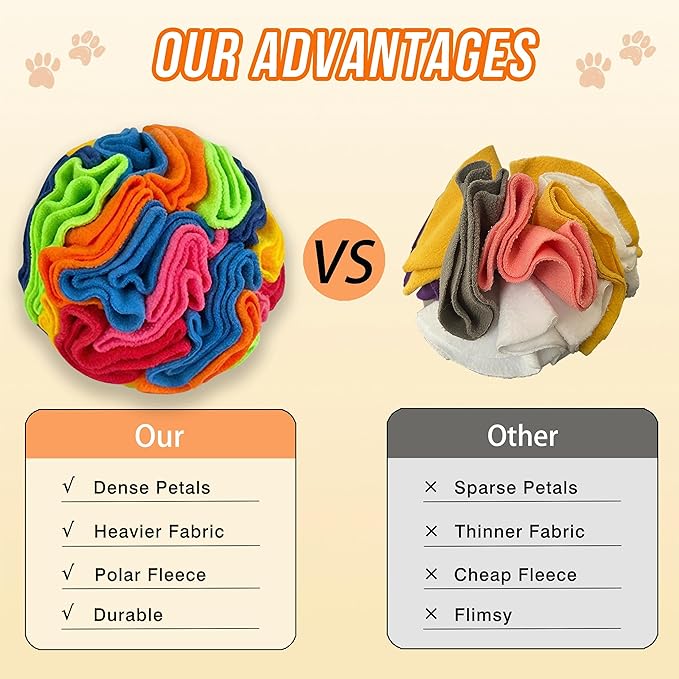 ABULL 7.9" Snuffle Ball for Dogs - Interactive Dog Puzzle Toy & Slow Feeder, Relieves Boredom & Exercises Sniffing by Sparking Foraging Instincts, Machine Washable for All Breeds (Rainbow, Large)