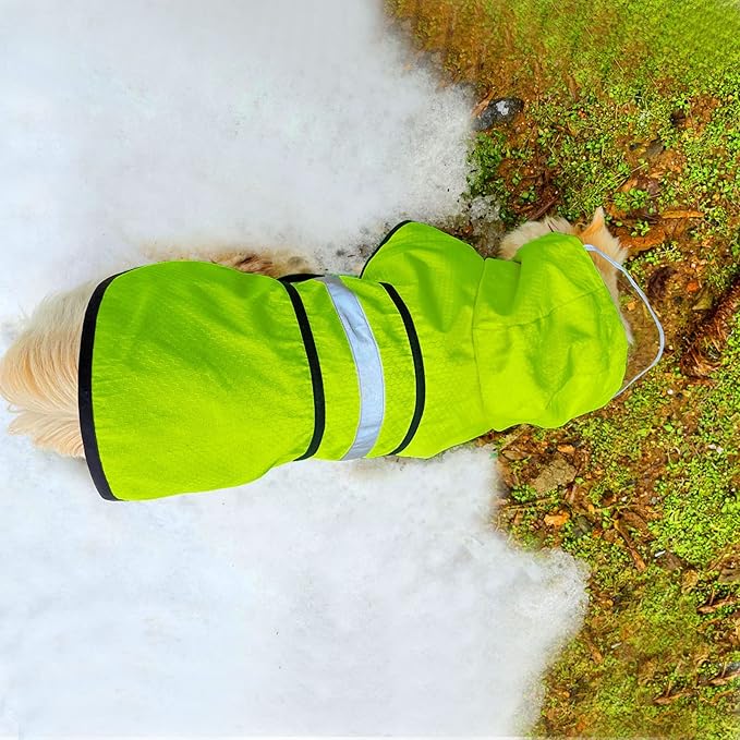 Dog Raincoat Waterproof Reflective Slicker - Lightweight Breathable Hooded Poncho Rain Coat Jacket with Adjustable Belly Strap and Leash Hole for Small Medium Large Dogs (Large, Green)
