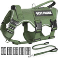 Service Dog in Training Vest and Leash Set with 10 Patches,Heavy Duty Tactical Dog Harness with Metal Buckles for Medium Sized Dogs,No Pull Easy Walking for Training Working Hiking,Green M
