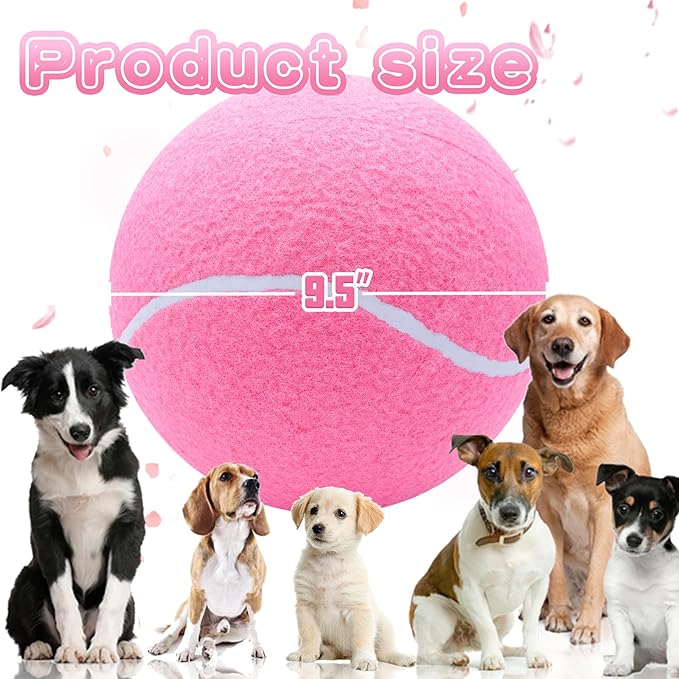 Giant 9.5" Dog Toy Ball - Oversize Interactive Puzzle Toy with 1*Ball Pump + 1*Needle for Small, Medium, Large Dogs (Pink)