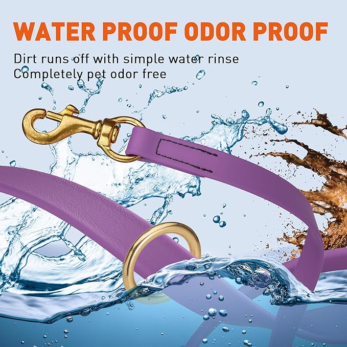 Viper Biothane K9 Working Dog Leash Waterproof Lead for Tracking Training Schutzhund Odor-Proof Long Line with Solid Brass Snap for Puppy Medium and Large Dogs 20in, Amethyst Purple