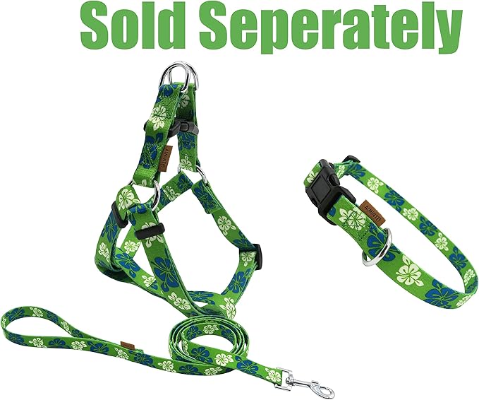 Dog Collar, Cute Floral Pattern, Soft and Adjustable Collar with Quick Release Buckle (M (Neck 14-24", Width 3/4"), Hawaiian Green)