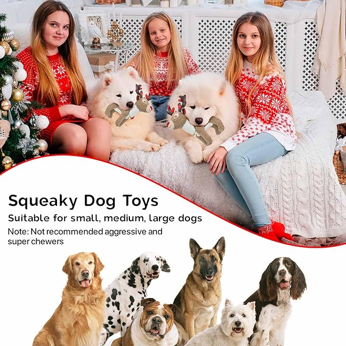 Christmas Dog Toys for Large Breed, Plush Squeaky Stuffed Animals Interactive Medium & Small Dog Toys, Funny Cute Puppy Toys, Dog Birthday Gifts for Dog Presents
