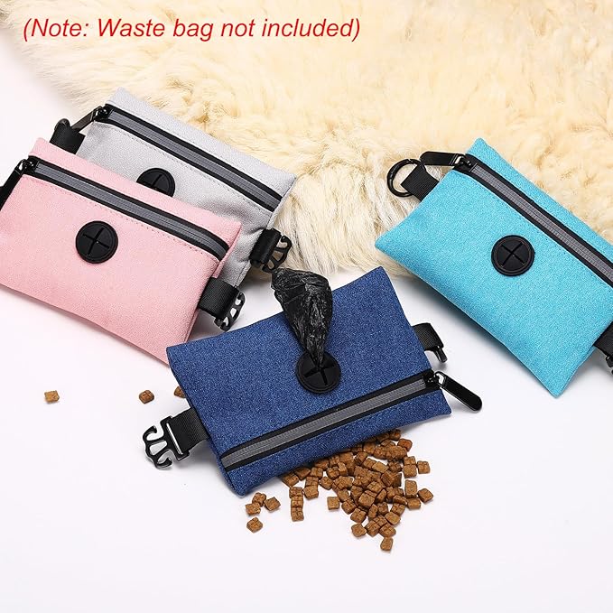 Dog Poop Bag Holder, Pet Waste Bag Dispenser Dog Treat Pouch with Zipper Oxford Cloth Portable Reusable Easy Cleanup(1Pcs, Pink), Intended for Outdoor/Travel/Walking