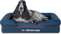 The Dog’s Bed Orthopedic Memory Foam Dog Bed with Bolsters, Oxford Fabric, Blue with Dark Red Trim, Medium