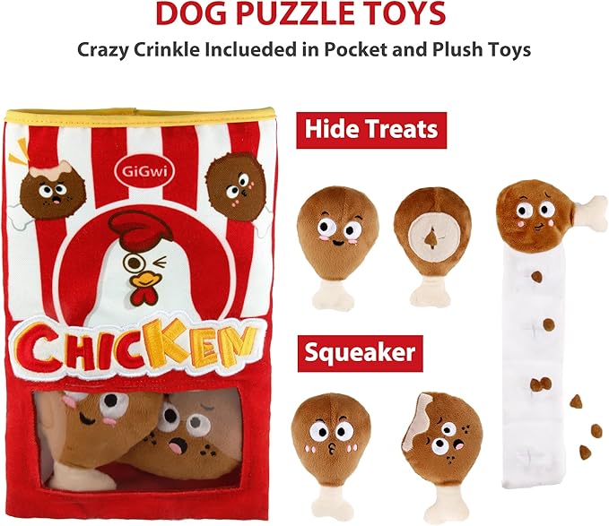 Gigwi Interactive Squeaky Dog Toys, Hide and Seek Dog Toys for Boredom and Stimulating, Funny Crinkle Dog Toy Set Bucket, 2-in-1 Dog Puzzle Toys for All Breeds of Dogs IQ Training