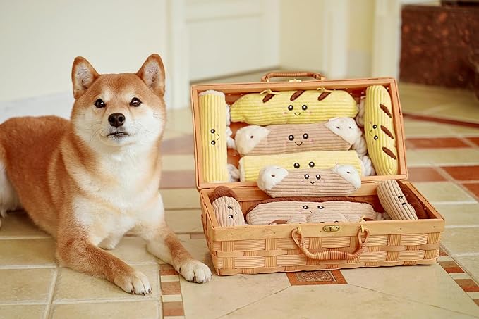 Squeaky Dog Plush Toy, Bakery Bite_Stick Collection, 12", for Various Sized Dogs (Swiss Roll, Large)