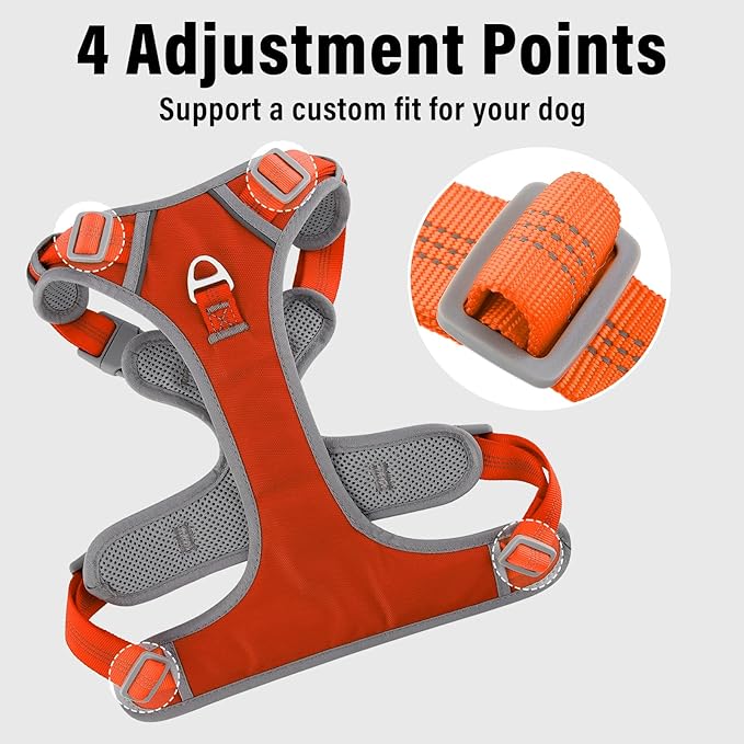 Plutus Pet No Pull Dog Harness, Release at Neck, Reflective Adjustable Dog Vest Harness, Easy Control Handle for Walking, for Small Medium Large Dogs, Orange, L