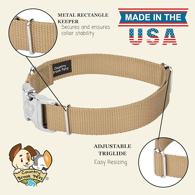 Country Brook Petz - Premium Nylon Dog Collar with Metal Buckle for Small Medium Large Breeds - 10+ Warm Colors (Large, 1 Inch, Copper Gold)