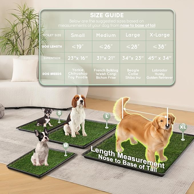 Dog Grass Pad with Tray Medium 31”×21”, Dog Litter Box with Odor Free Artificial Grass Pee Pads for Dogs Potty Tray with Hemmed Edge, Realistic for Indoor Balcony