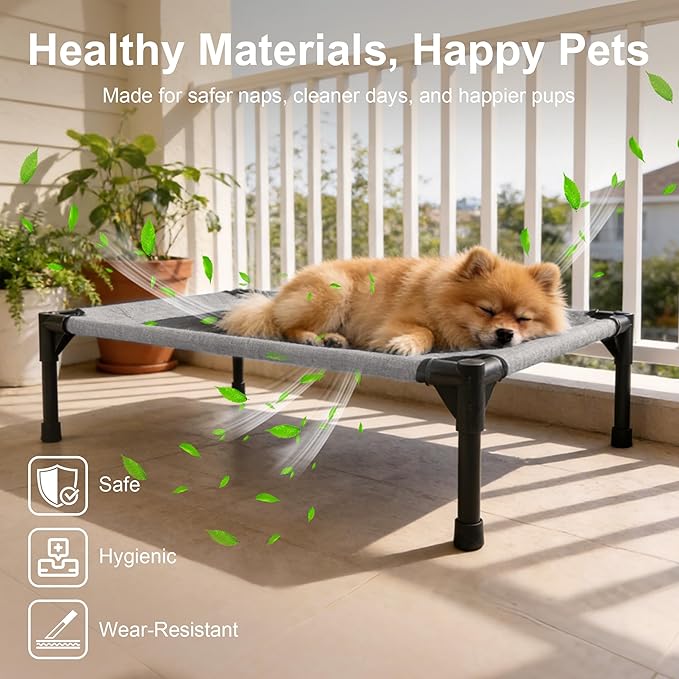 Outdoor Dog Bed, Raised Pet Cot for Medium and Large Dogs, Cooling Breathable Mesh, Durable Sturdy Frame, Washable Cover, Portable and Easy to Assemble Indoor/Outdoor Pet Bed, Grey, S