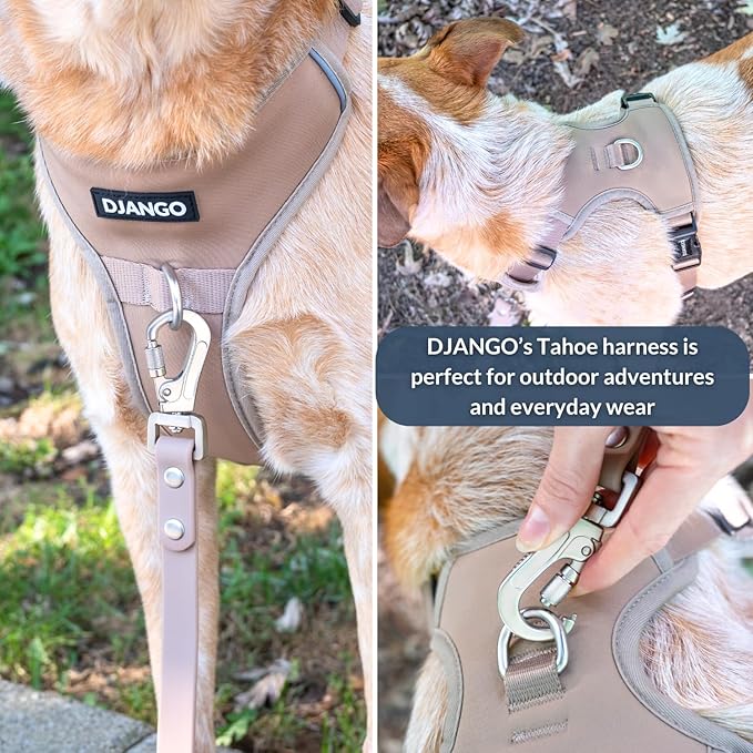 DJANGO Tahoe No Pull Dog Harness – Escape-Proof Dog Harness for Large Dogs with Front & Back Clips for Everyday Use – Adjustable, Padded, Reflective, Secure Fit, Easy On/Off – Sandy Beige, XL