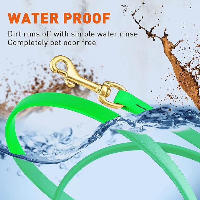 Viper K9 Biothane Working Dog Leash Waterproof Lead for Tracking Training Schutzhund Dog Sport & Search - Odor-Proof Long Line with Solid Brass Snap for Puppy Medium Large 3/8" x 15ft Tropical Green