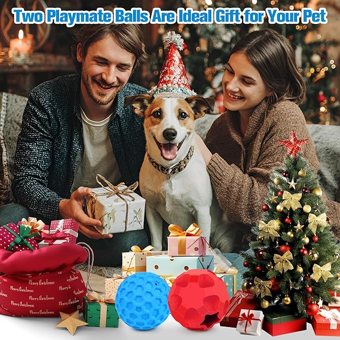 2 Pack Indestructible Dog Toy Balls for Aggressive Chewers, Interactive 3.15”Squeaky Dog Balls and 3.54”Treat Dispensing Ball to Keep Them Busy, Chew Toys for Large Dogs, Enrichment Toy