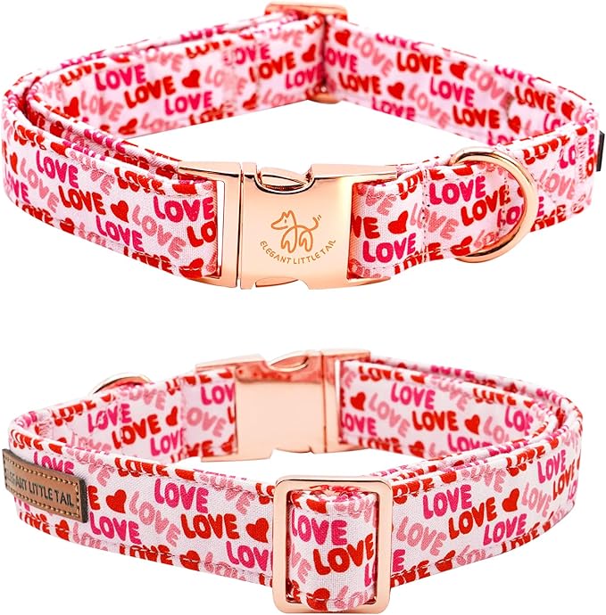 Elegant little tail Valentine's Dog Collar, Heart Dog Collar Cute Girl or Boy Puppy Collars Bowtie Pet Gift Adjustable Pet Collars for Large Dogs