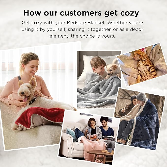 Bedsure GentleSoft Sherpa Fleece King Blankets for Bed, Non-Heated, Thick and Warm Throw for Women and Men, Soft Fuzzy Plush King Blanket for Winter, Grey, 108x90 Inches