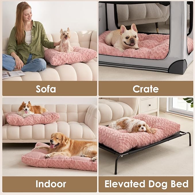 EHEYCIGA Washable Medium Dog Bed for Crate 29x21 Inch, Reversible Kennel Pad for Dogs Weight Up to 35 lbs, Plush and Comfy Pet Sleeping Mat, Pink