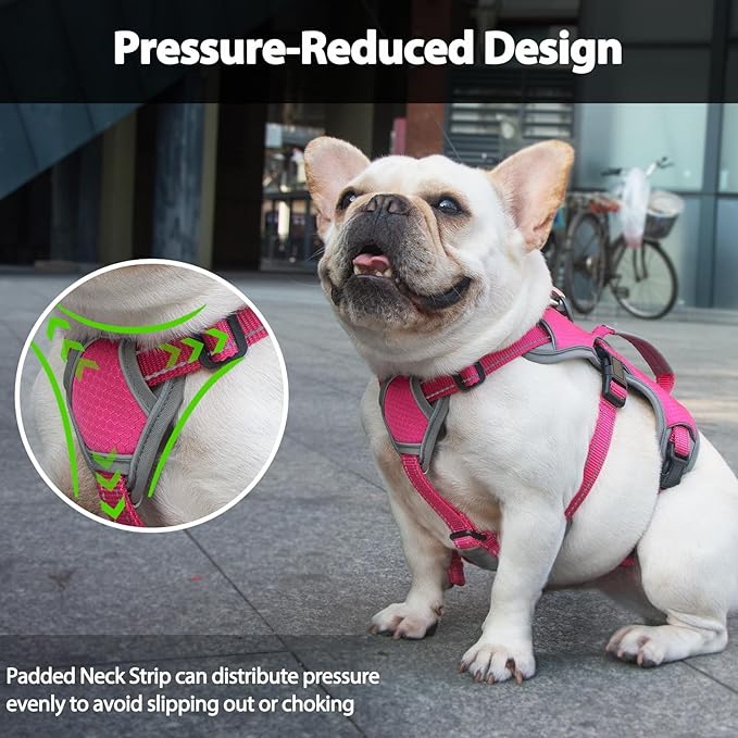 Huntboo Escape Proof Dog Harness, Escape Artist Harness, Reflective Dog Harness with Handle, Durable,Adjustable Vest for Small Medium Large Dogs Walking, Training, and Running Gear(Rose Red, L)