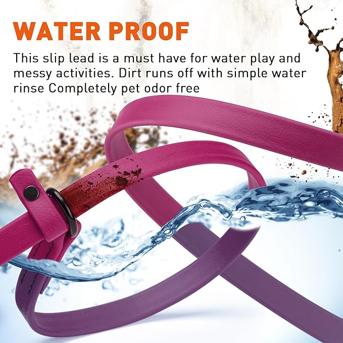 Dogline Biothane Slip Dog Leash - for Small, Medium and Large Dogs - Odor Free Slip Lead, Heavy Duty and Durable Material Kennel Lead - Magenta Pink - 5ft L x 5/8in W