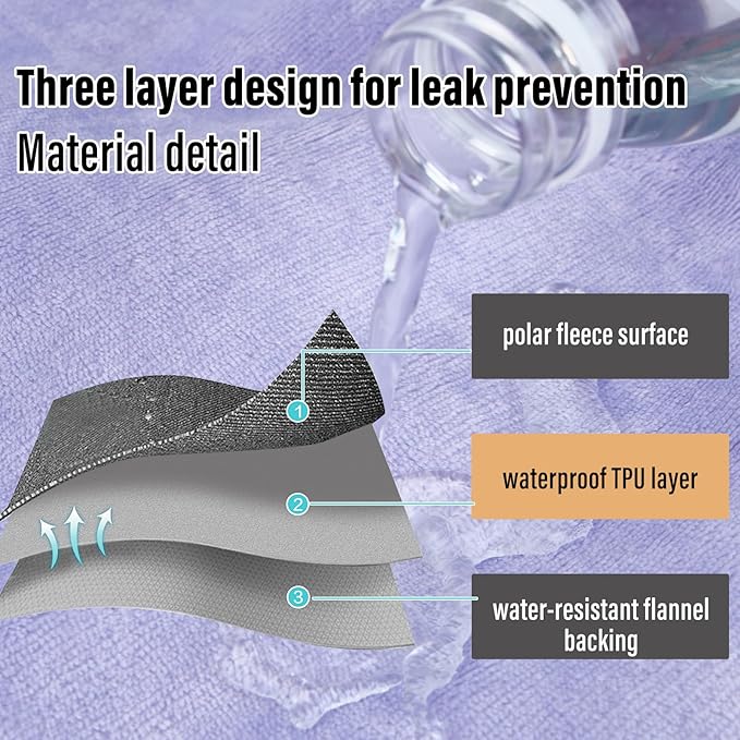 Waterproof Blanket for Bed, 80"x90" Leak-Proof Design, Reversible & Washable King Size Waterproof Blanket, Large Water Resistant Blankets, Reusable (Deep Purple/Light Purple)