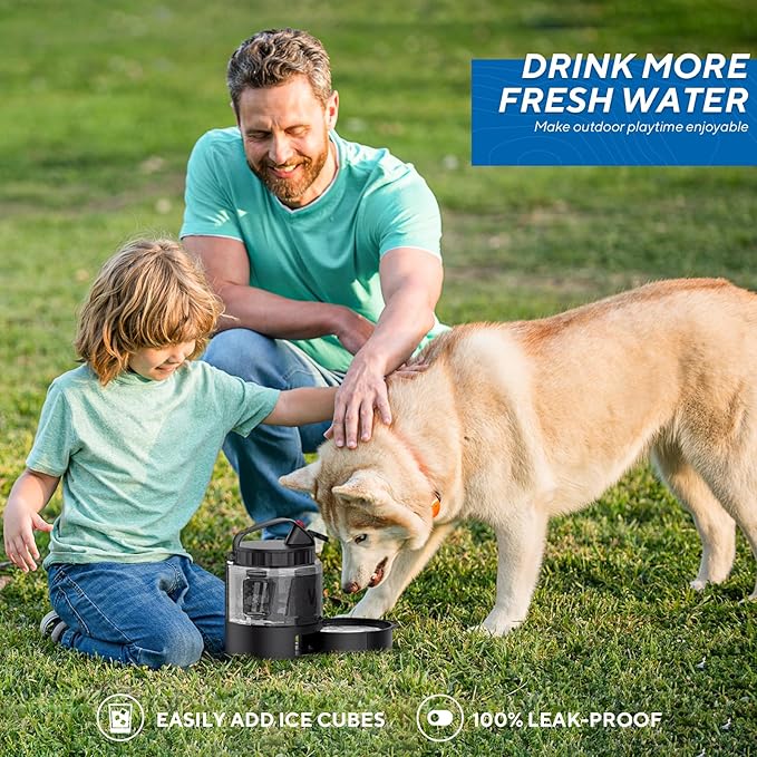 lesotc Portable Dog Water Bottle, 56oz Large Travel Water Bowl Dispenser for Dogs Camping Beach Walking Essentials, Big Pet Bottles Hiking Traveling Park Car Trips Accessories for On The Go, BPA Free