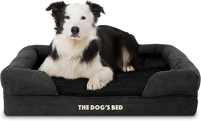 The Dog’s Bed Orthopedic Memory Foam Dog Bed with Bolsters, Plush Fabric, Black Plush, Large