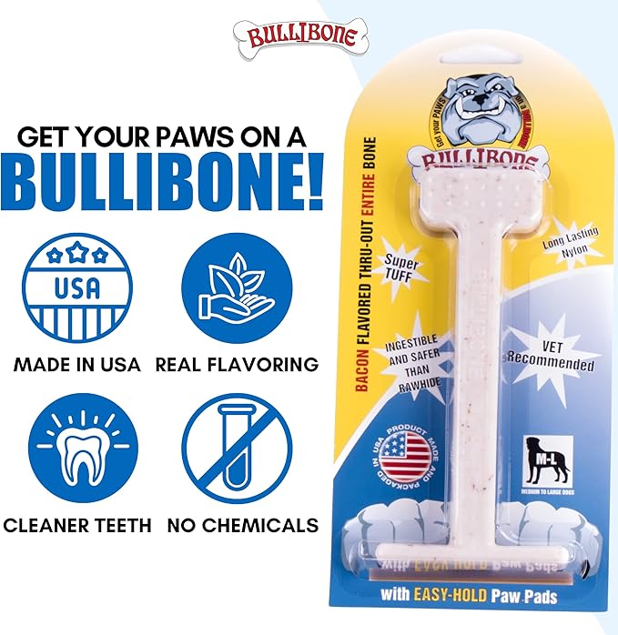 Bullibone Nylon Dog Chew Toy for Aggressive Chewers - Dental Hygiene Bone with Bacon Flavor, Durable Tough Chew Toys for Extra Large Dogs, Indestructible Dog Bone - 2 Pack