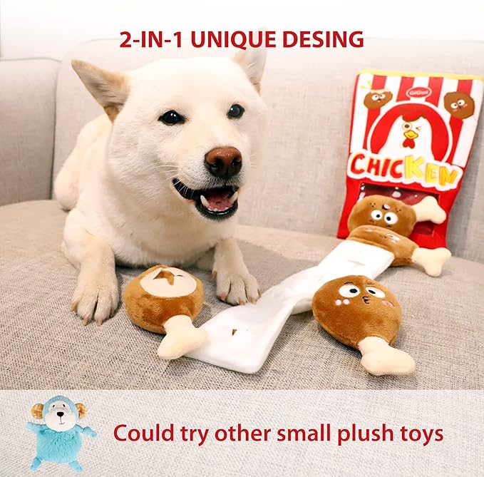 Gigwi Interactive Squeaky Dog Toys, Hide and Seek Dog Toys for Boredom and Stimulating, Funny Crinkle Dog Toy Set Bucket, 2-in-1 Dog Puzzle Toys for All Breeds of Dogs IQ Training