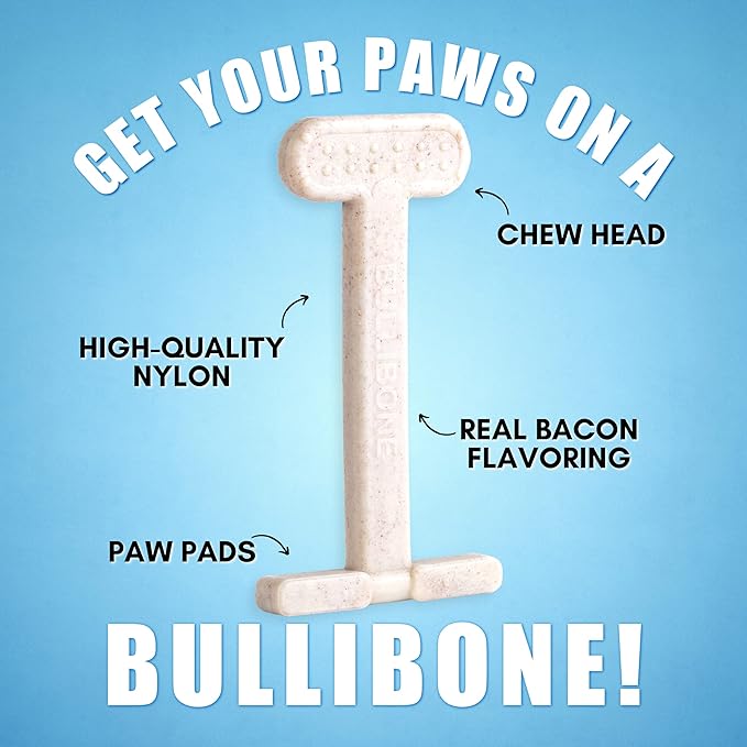 Bullibone Nylon Dog Chew Toy for Aggressive Chewers - Dental Hygiene Bone with Bacon Flavor, Durable Tough Chew Toys for Extra Large Dogs, Indestructible Dog Bone - 2 Pack
