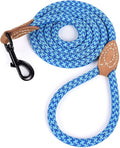 Mile High Life | Mountain Climbing Dog Rope Leash with Heavy Duty Metal Sturdy Clasp | Genuine Leather Tailored Connection with Strong Stitches (Sky Blue Hot Blue, 72 Inch (Pack of 1))