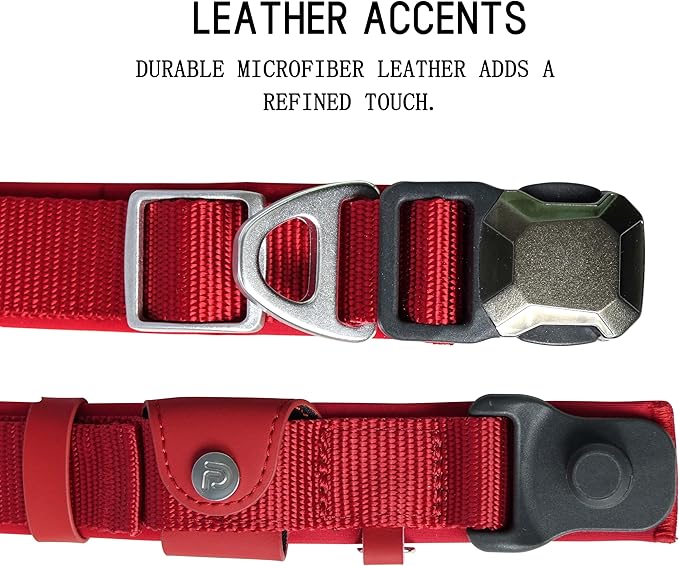 Upgraded Airtag Dog Collar, Adjustable Dog Collar with 450LB Escape-Proof Magnetic Buckle, Soft Anti-Wrinkle, Bite & Stain-Resistant Leather (Crimson Blaze, L)