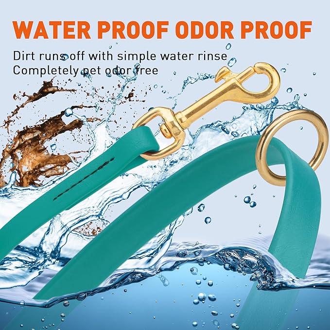 Viper Biothane K9 Working Dog Leash Waterproof Lead for Tracking Training Schutzhund Odor-Proof Long Line with Solid Brass Snap for Puppy Medium and Large Dogs 6ft, Blue Aqua