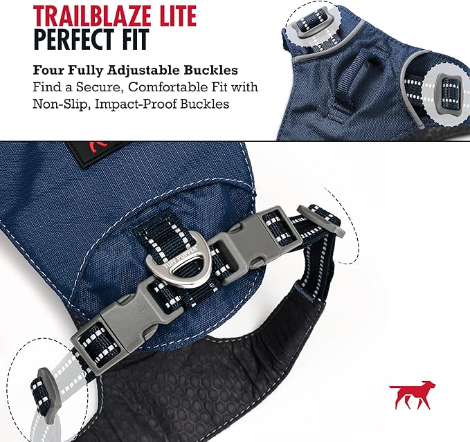 Tuff Pupper All-Day Wear Dog Harness | for Walking, Trail Running, Hiking | Front & Back Leash Clips | Reflective Trim | Easy On/Off Buckles | Lightweight Breathable | No Pull Design (L/XL, Blue)