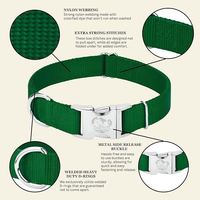Country Brook Petz - Premium Nylon Dog Collar with Metal Buckle for Small Medium Large Breeds - 10+ Cool Colors (Large, 1 Inch, Christmas Green)