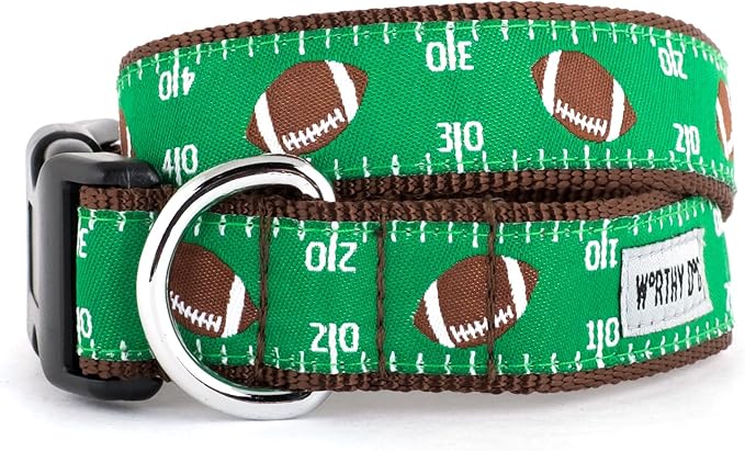 THE WORTHY DOG 5 FT Nylon Dog Leash for Medium to Large Dogs, Metal Quick Clip, Football Field Pattern, Green, Large