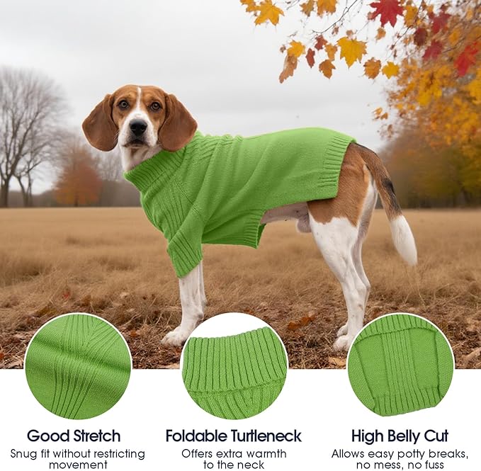 IECOii Great Dane Sweater,5XL Extra Large Sweater for Giant Breed Dogs in Winter,Turtleneck Cold Weather Knit Clothes,Machine Washable,Elastic Pullover for Saint Bernard,Mastiff (Grass Green,XXXXXL)