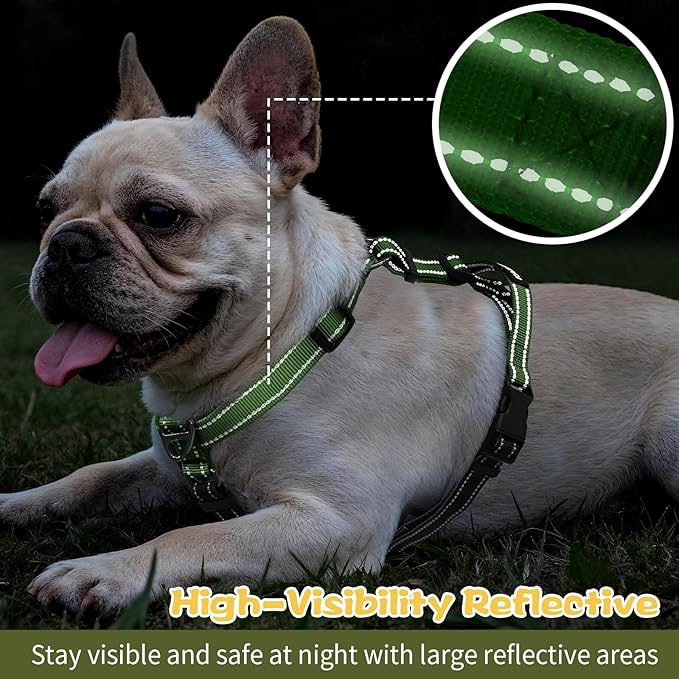 Dog Harness,Adjustable No Pull Dog Harness,Y-Shaped Design,Buckle-Neck Balance Harness with Reflective, Ideal for Dog Training Hiking, Easy Walk Harness,Durable High-Tensile Nylon Green-S