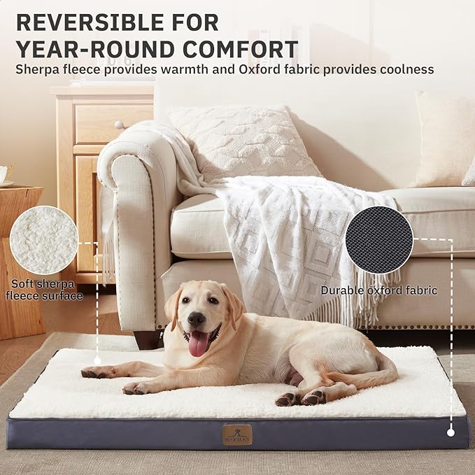 Bedfolks Orthopedic Dog Bed for Extra Large Dogs - Egg Foam Dog Crate Bed with Removable Waterproof Cover, Pet Bed Mat Suitable for Dogs and Pets Up to 90 lbs (41 x 29 x 3.5 inches, Grey)