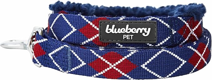 Blueberry Pet Scottish Argyle Fleece Padded Dog Leash with Soft & Comfortable Handle, 4 ft x 1", Royal Blue, Large, Leashes for Dogs