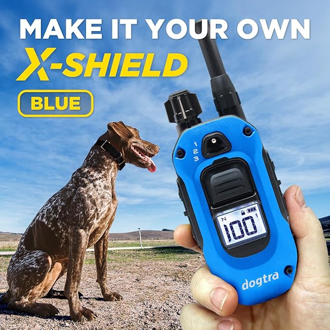 Dogtra 280X E-Collar with Remote - [X-Shield Front Plate - Blue] 10 lbs+, 1/2 Mile Range, LED Light, 100 Levels for Stubborn Dogs