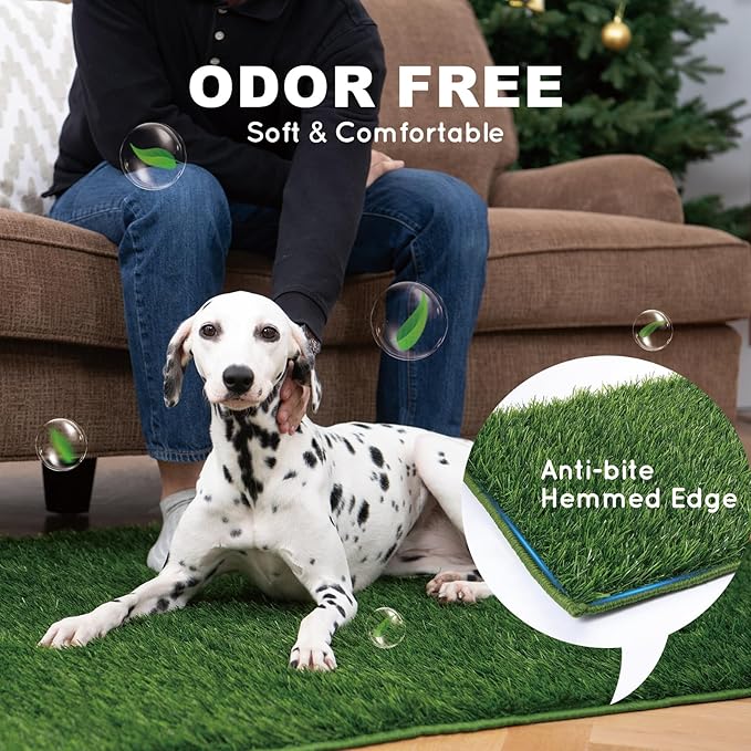 Dog Grass Pad with Tray Large 34’’×23’’, Dog Litter Box with Odor Free Artificial Grass Pee Pads for Dogs Potty Tray with Hemmed Edge, Realistic for Indoor Balcony