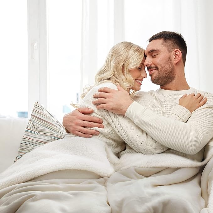 Bedsure GentleSoft Sherpa Fleece Blankets King Size for Bed, Non-Heated, Thick and Warm Throw for Women and Men, Soft Fuzzy Plush King Blanket for Winter, Linen, 108x90 Inches