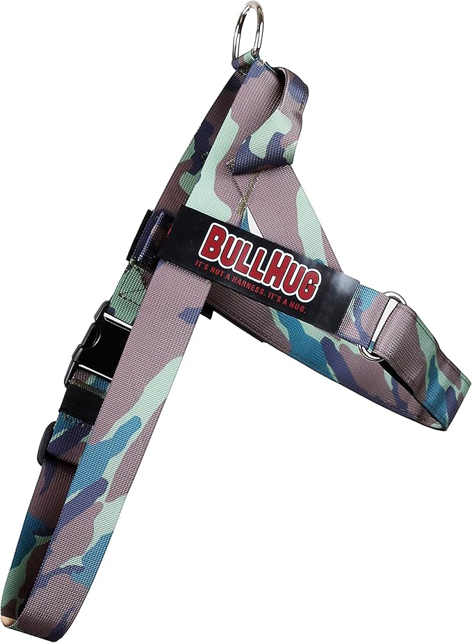 BULLHUG Adjustable Dog Harness– No Pull, No Choke – for English Bulldogs, French Bulldogs, Pugs & Broad-Chested Breeds – Easy, Safe Walks (Army, Small)